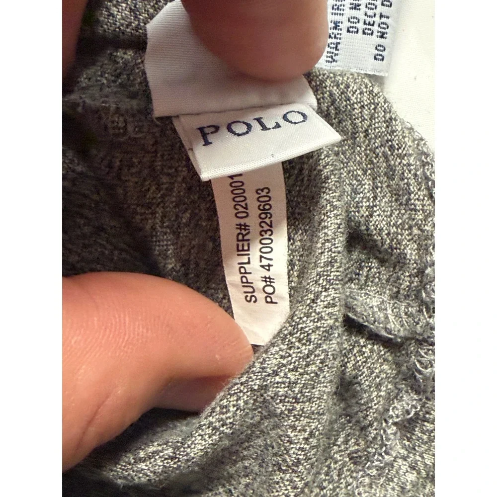 Polo Ralph Lauren Mens V-Neck T-Shirt‎ Heather Grey Cotton Pony Logo Large L